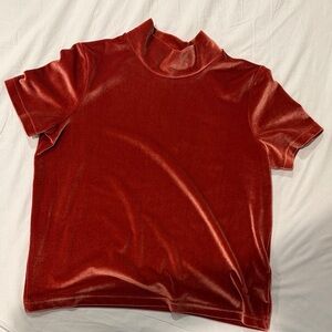 Madewell Velvet Short Sleeve Top in Burnt Orange/red size small